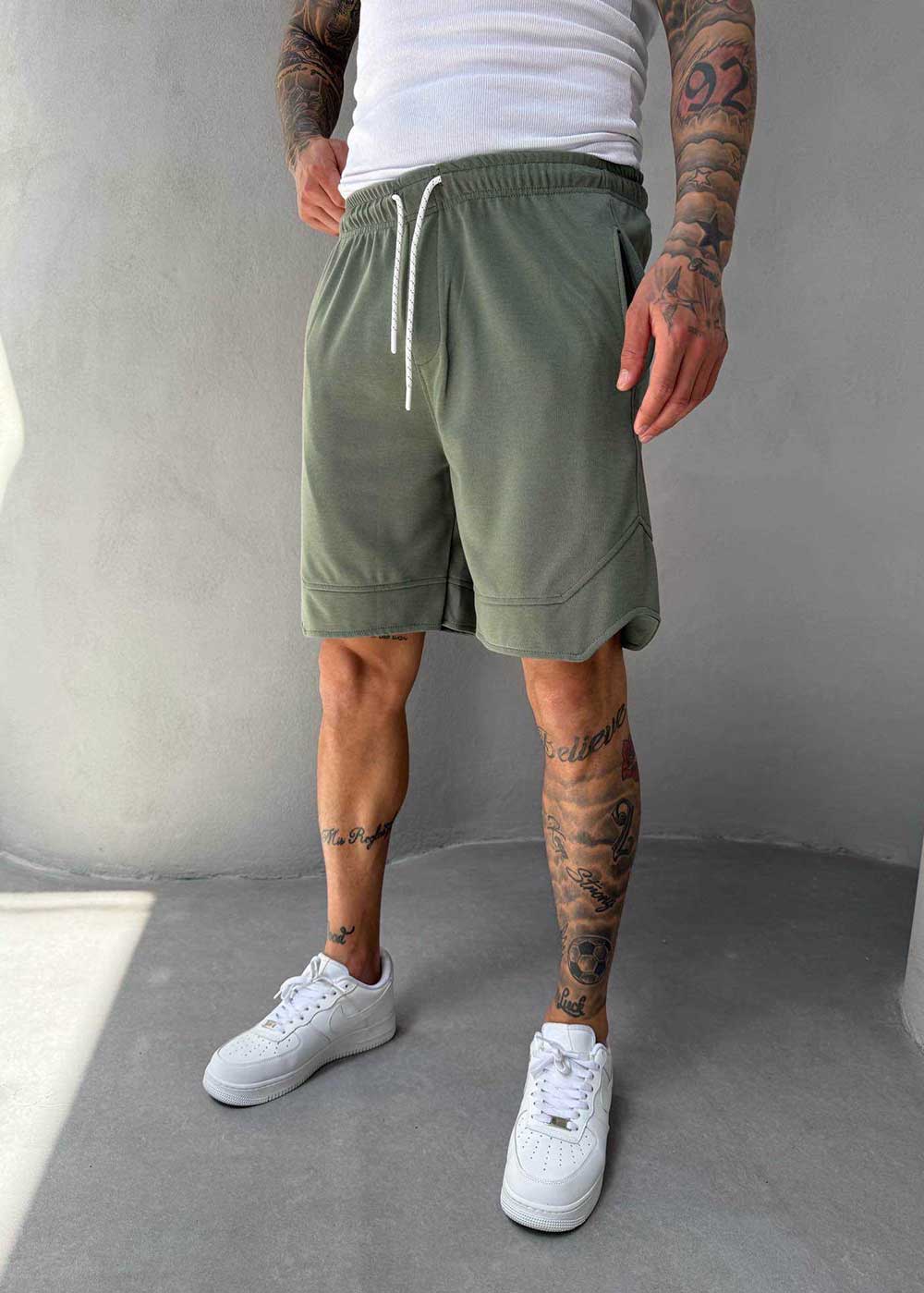 Minimal Σορτς Streetwear με Λάστιχο και Ραφές- Χακί – 4