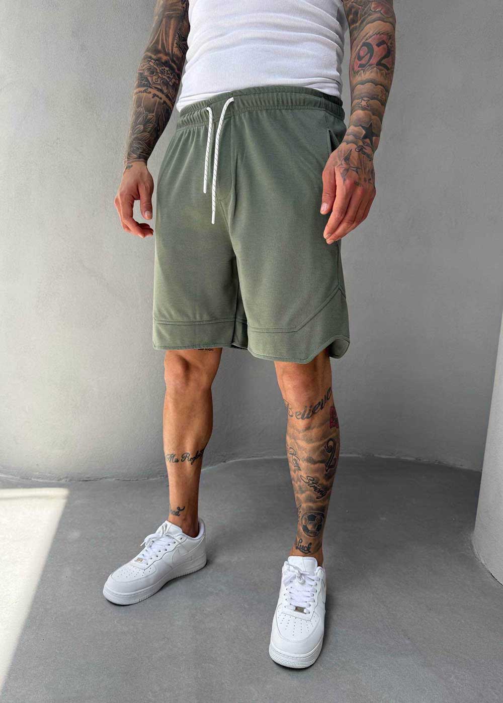 Minimal Σορτς Streetwear με Λάστιχο και Ραφές- Χακί – 3