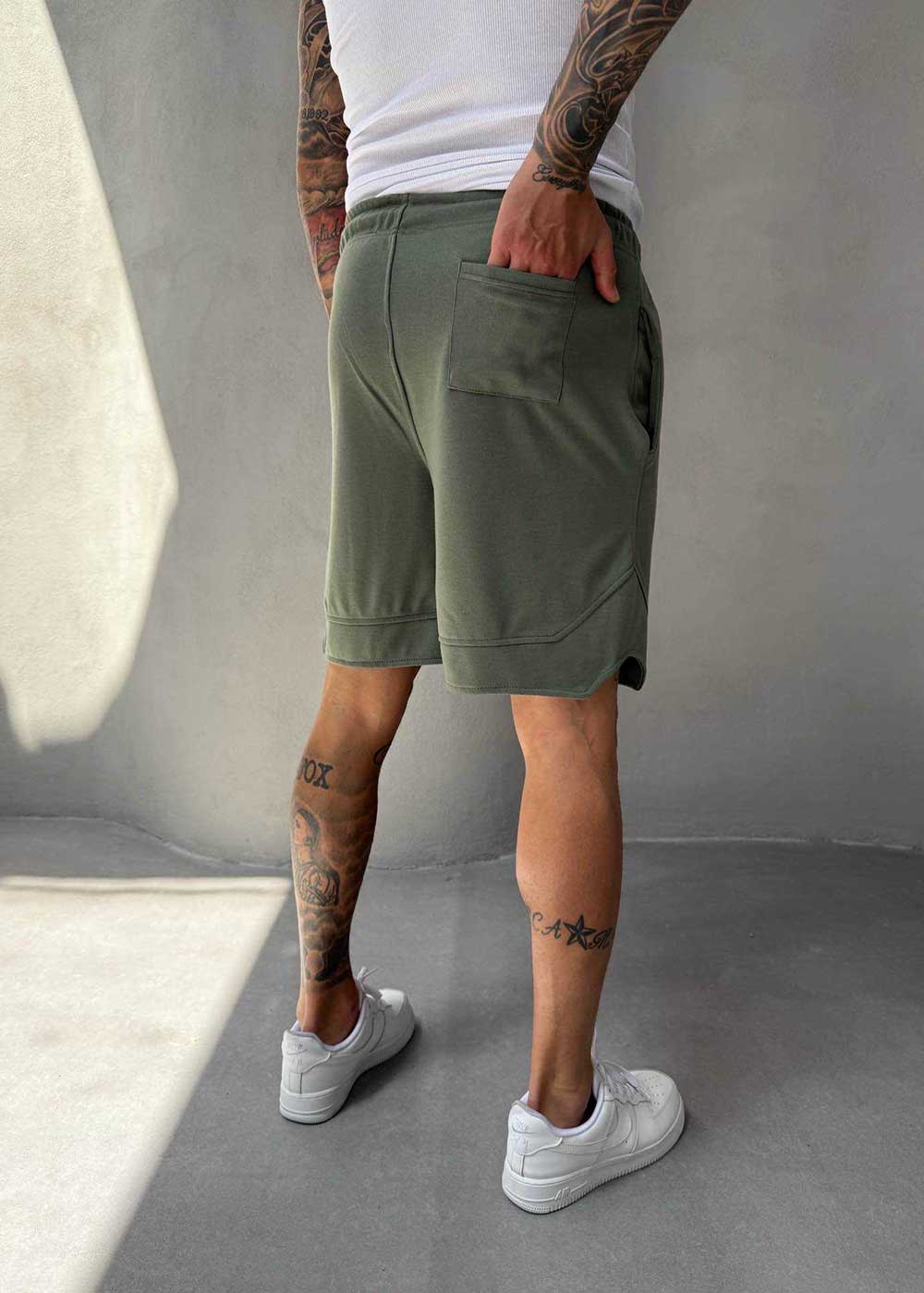 Minimal Σορτς Streetwear με Λάστιχο και Ραφές- Χακί – 2