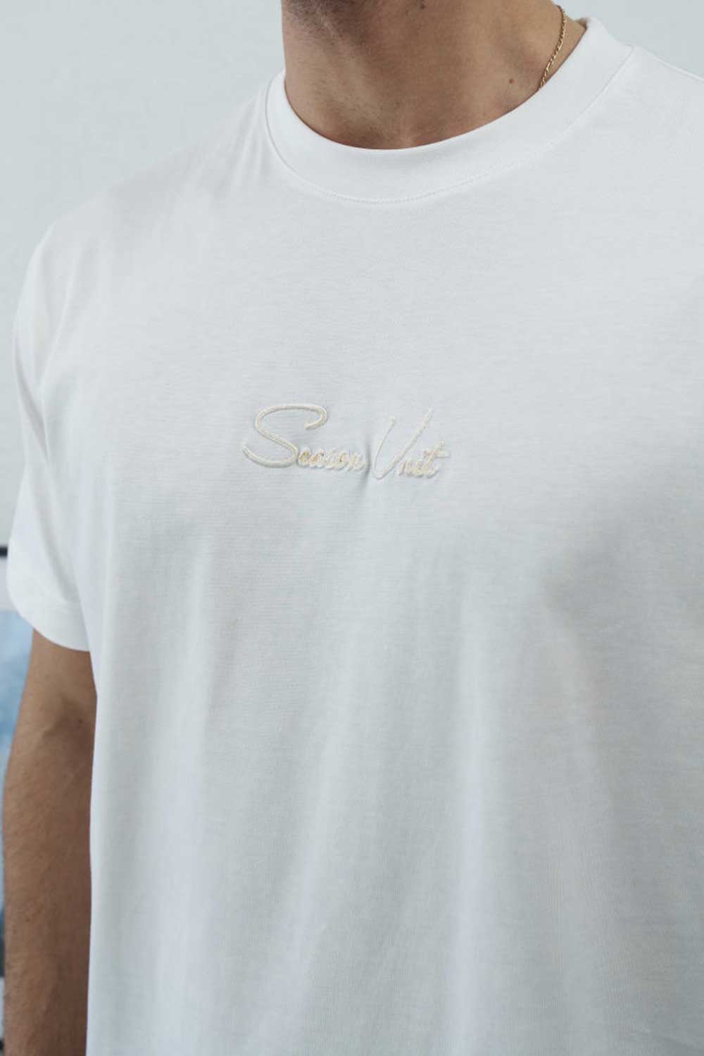 Βαμβακερό Μπλουζάκι T-Shirt με Κεντητό Λογότυπο – Λευκό