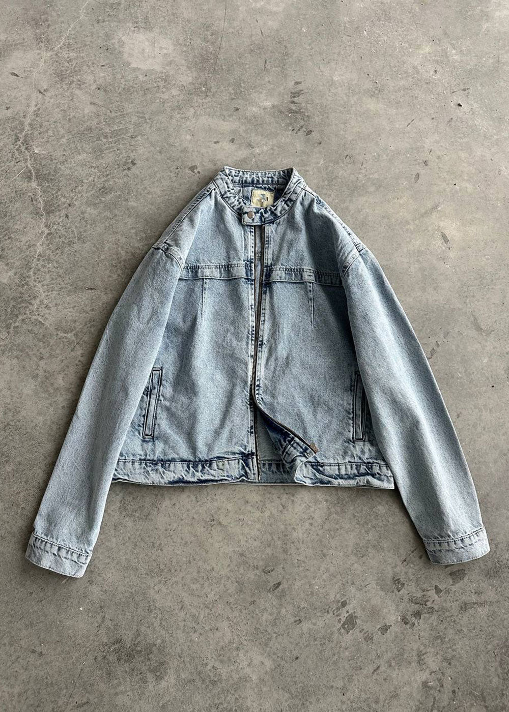 Denim Jacket Acid-Wash Racer – Μπλε