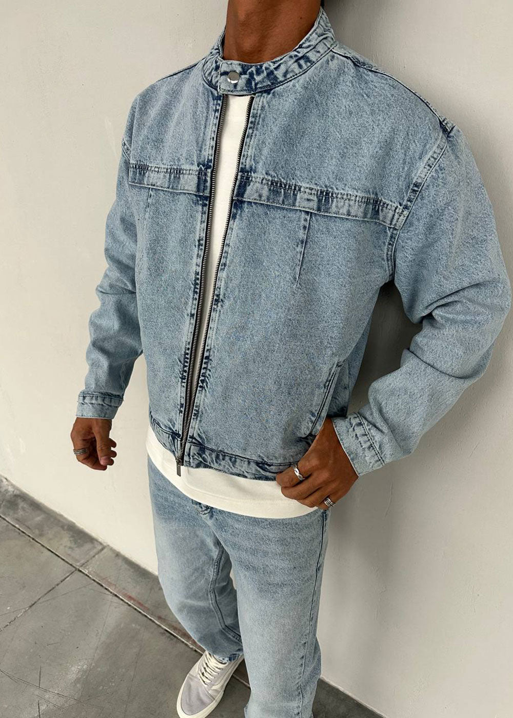 Denim Jacket Acid-Wash Racer – Μπλε – 2