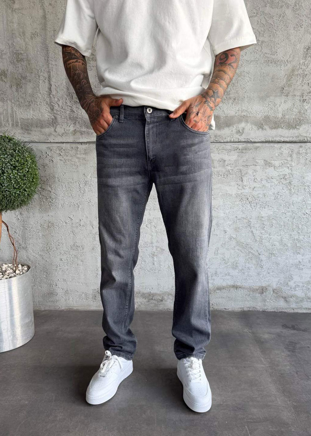 Regular Fit Τζιν  Με Ελαστικότητα - Vintage Γκρι