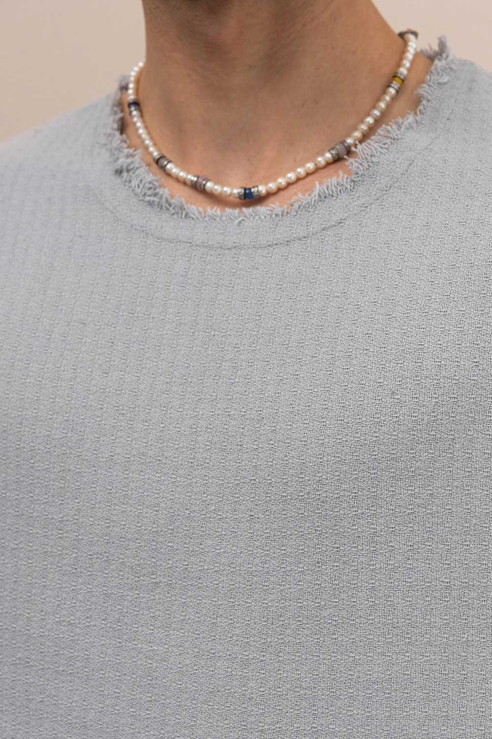 Raw Edge Waffle Oversized T-Shirt & Βερμούδα Σετ - Ice Grey