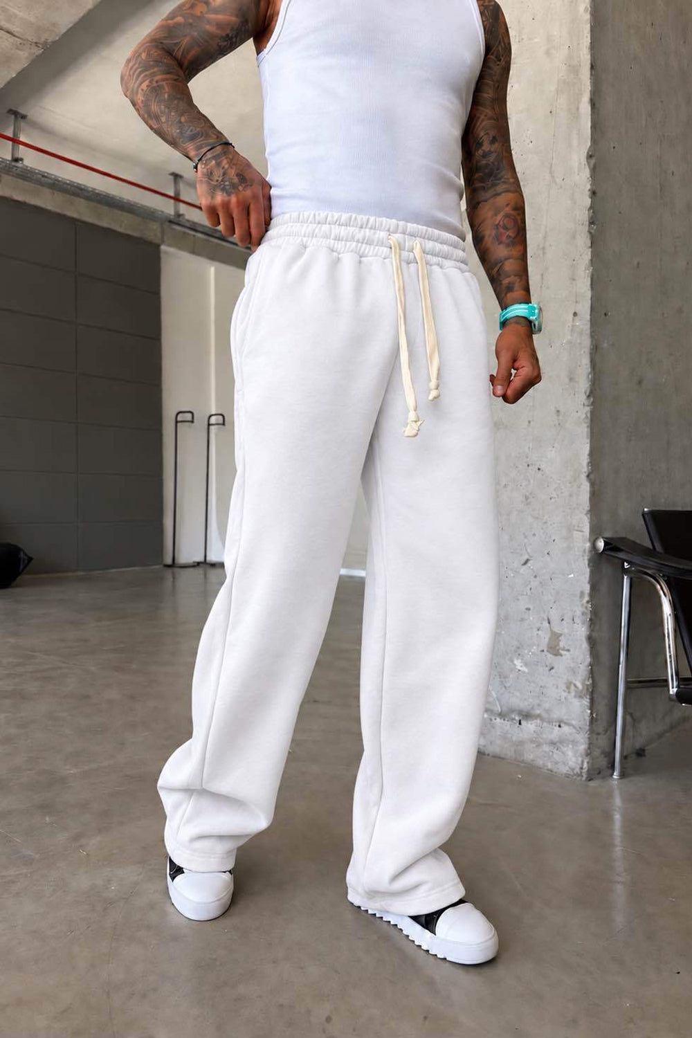 Φόρμα Regular Baggy Fit Clean Wash Με Εξωτερική Επένδυση - Λευκό