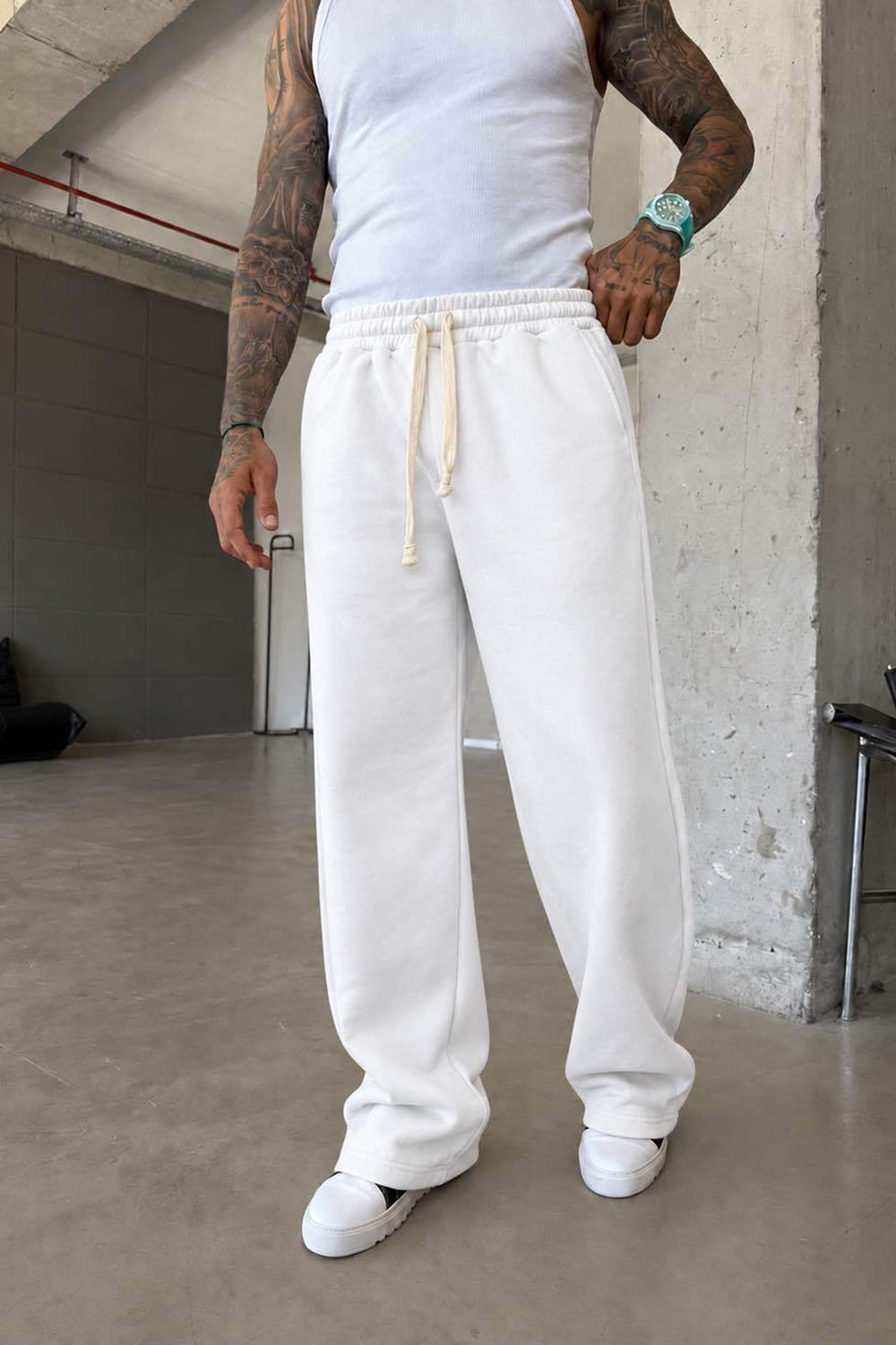 Φόρμα Regular Baggy Fit Clean Wash Με Εξωτερική Επένδυση - Λευκό