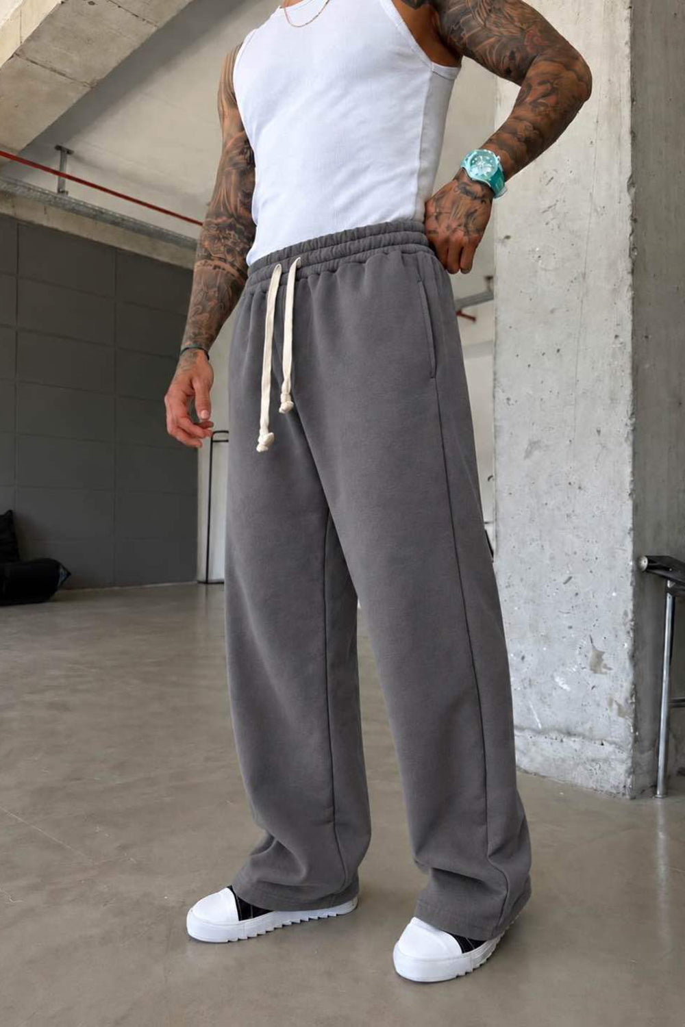 Φόρμα Regular Baggy Fit Clean Wash Με Εξωτερική Επένδυση - Ανθρακί