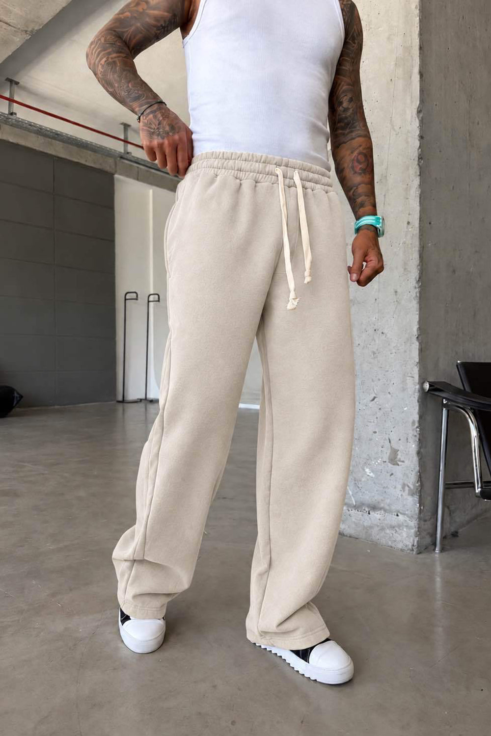 Φόρμα Regular Baggy Fit Clean Wash Με Εξωτερική Επένδυση - Μπεζ