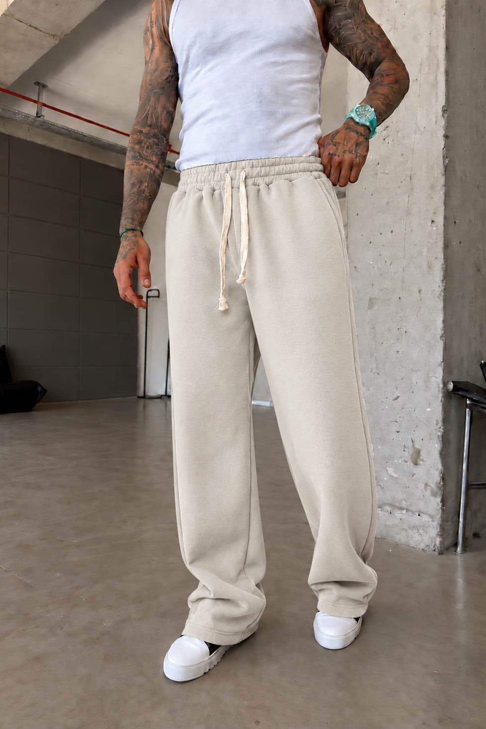 Φόρμα Regular Baggy Fit Clean Wash Με Εξωτερική Επένδυση - Μπεζ