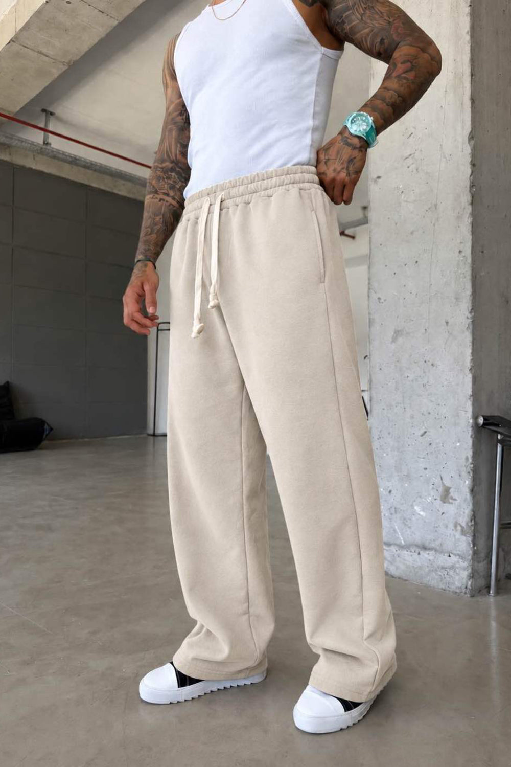 Φόρμα Regular Baggy Fit Clean Wash Με Εξωτερική Επένδυση - Μπεζ