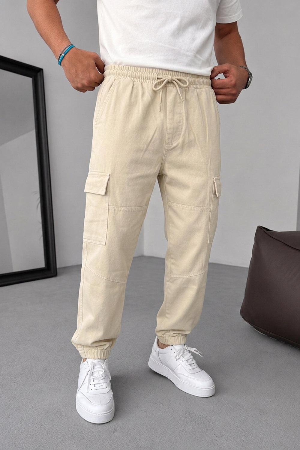 Cargo Denim Jogger – Μπεζ-Εκρου