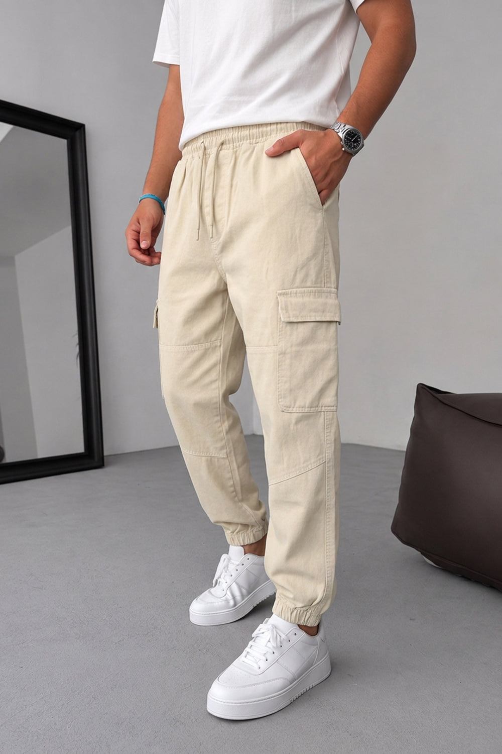 Cargo Denim Jogger – Μπεζ-Εκρου