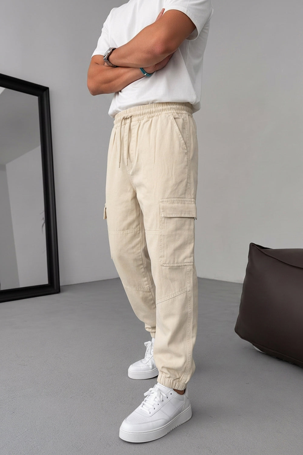Cargo Denim Jogger – Μπεζ-Εκρου