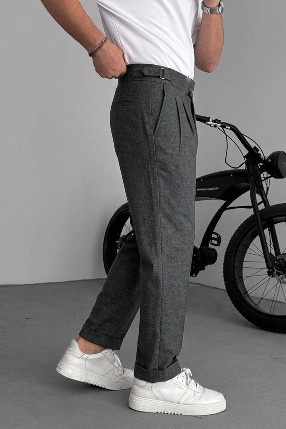 Παντελόνι Tailored Fit με Πιέτες & Ρεβέρ – Ανθρακί