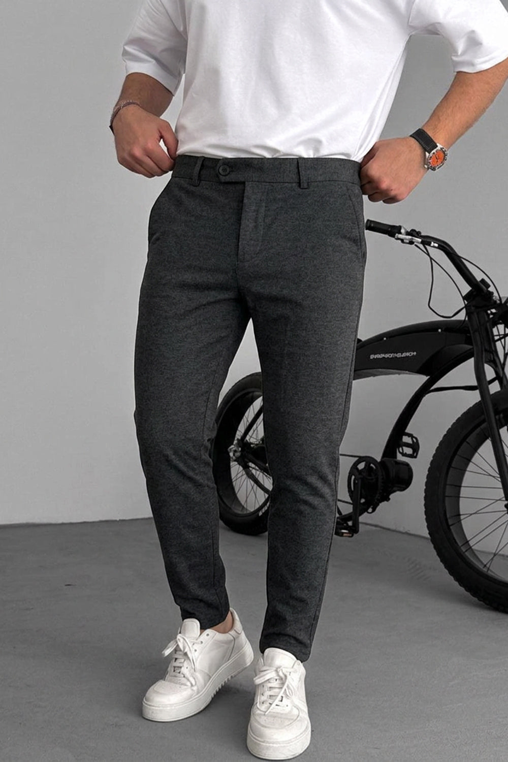 Υφασμάτινο Παντελόνι Slim Tapered Fit – Ανθρακί