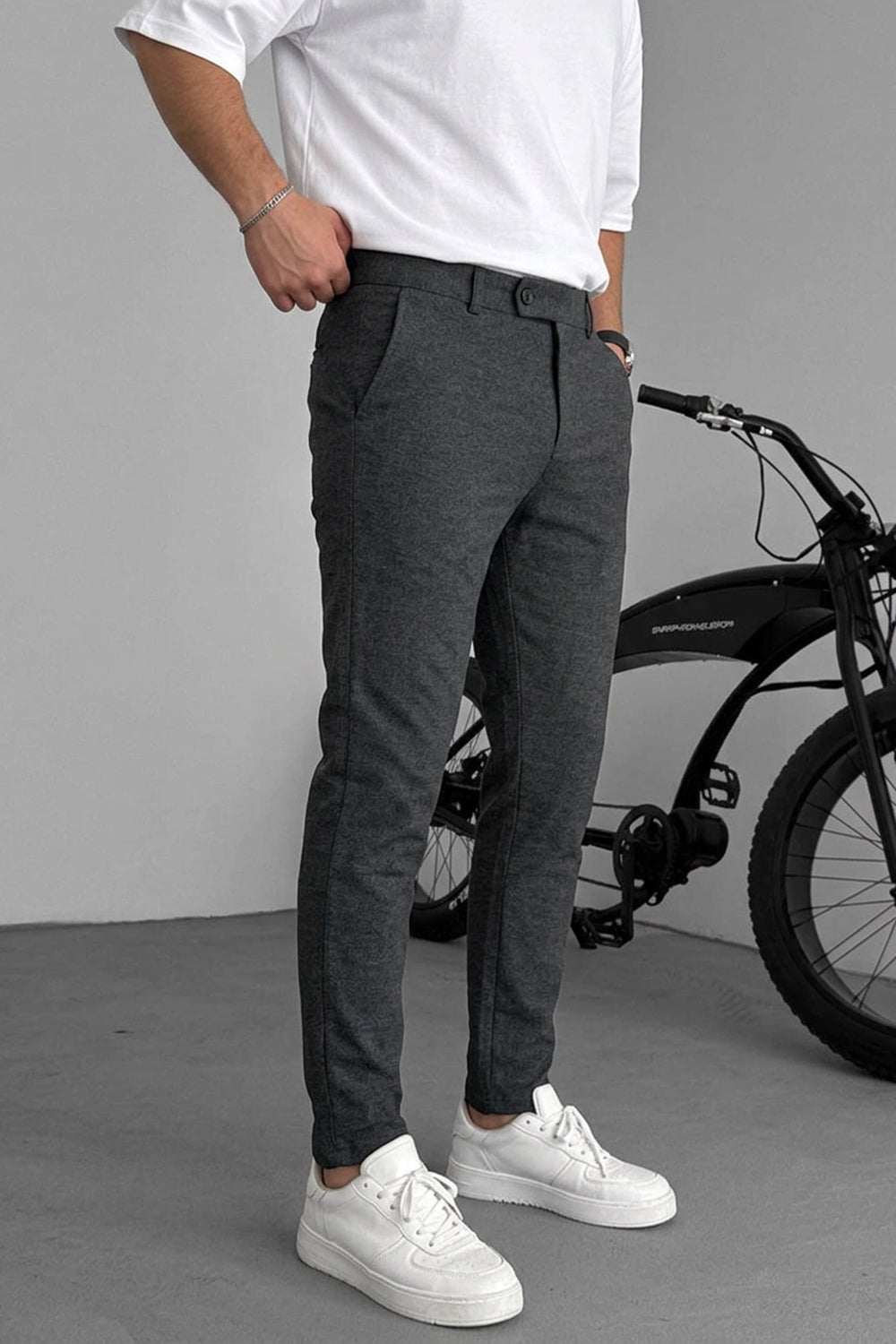 Υφασμάτινο Παντελόνι Slim Tapered Fit – Ανθρακί
