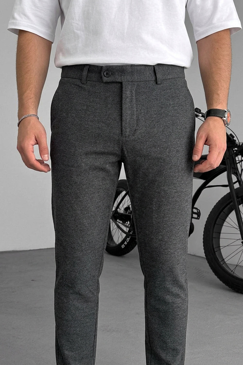 Υφασμάτινο Παντελόνι Slim Tapered Fit – Ανθρακί