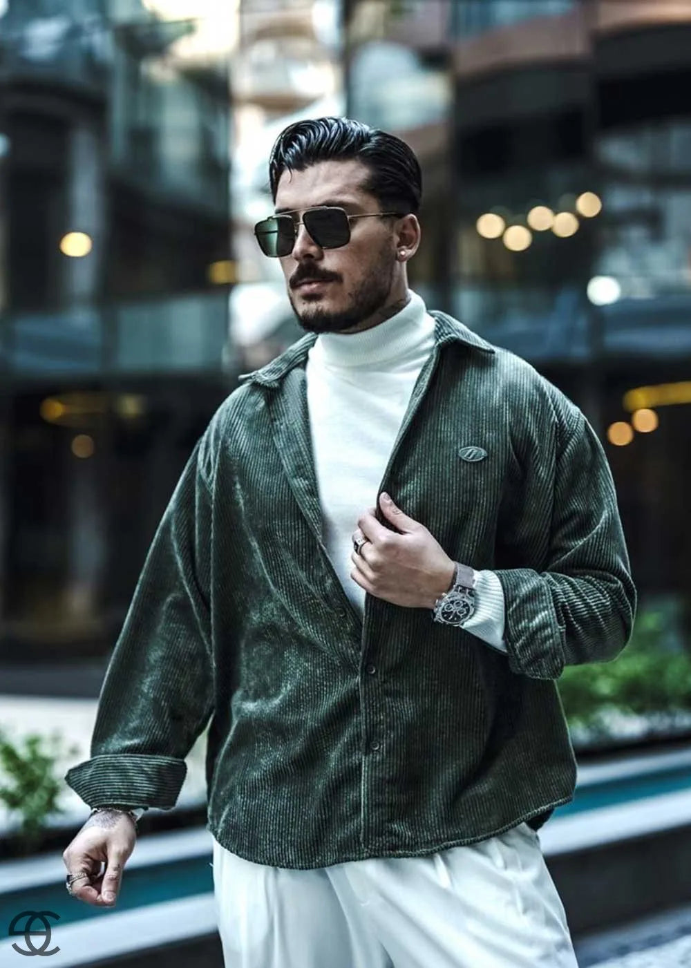 Urban Cool Κοτλέ Πουκάμισο Σε Oversized Γραμμή - Χακί