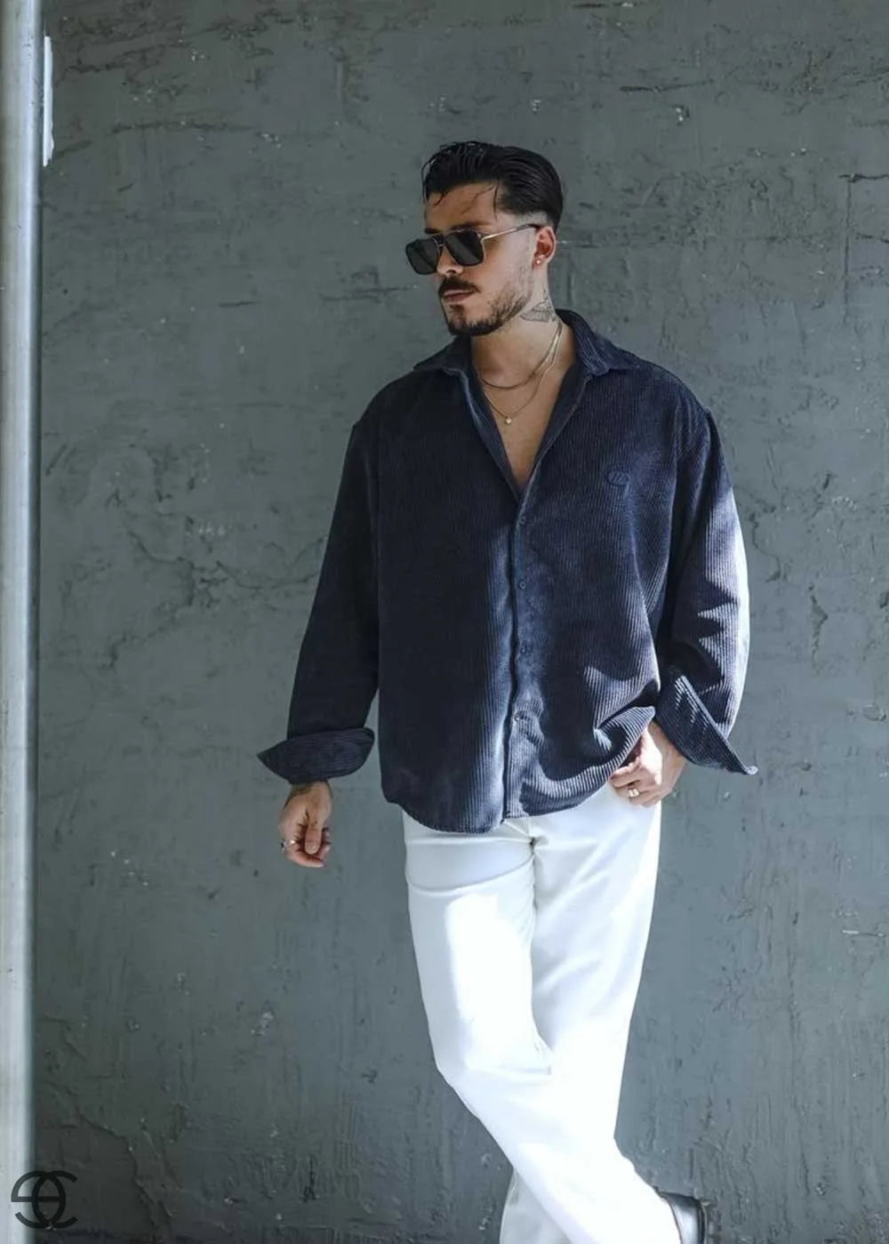 Urban Cool Κοτλέ Πουκάμισο Σε Oversized Γραμμή - Μπλε – 7