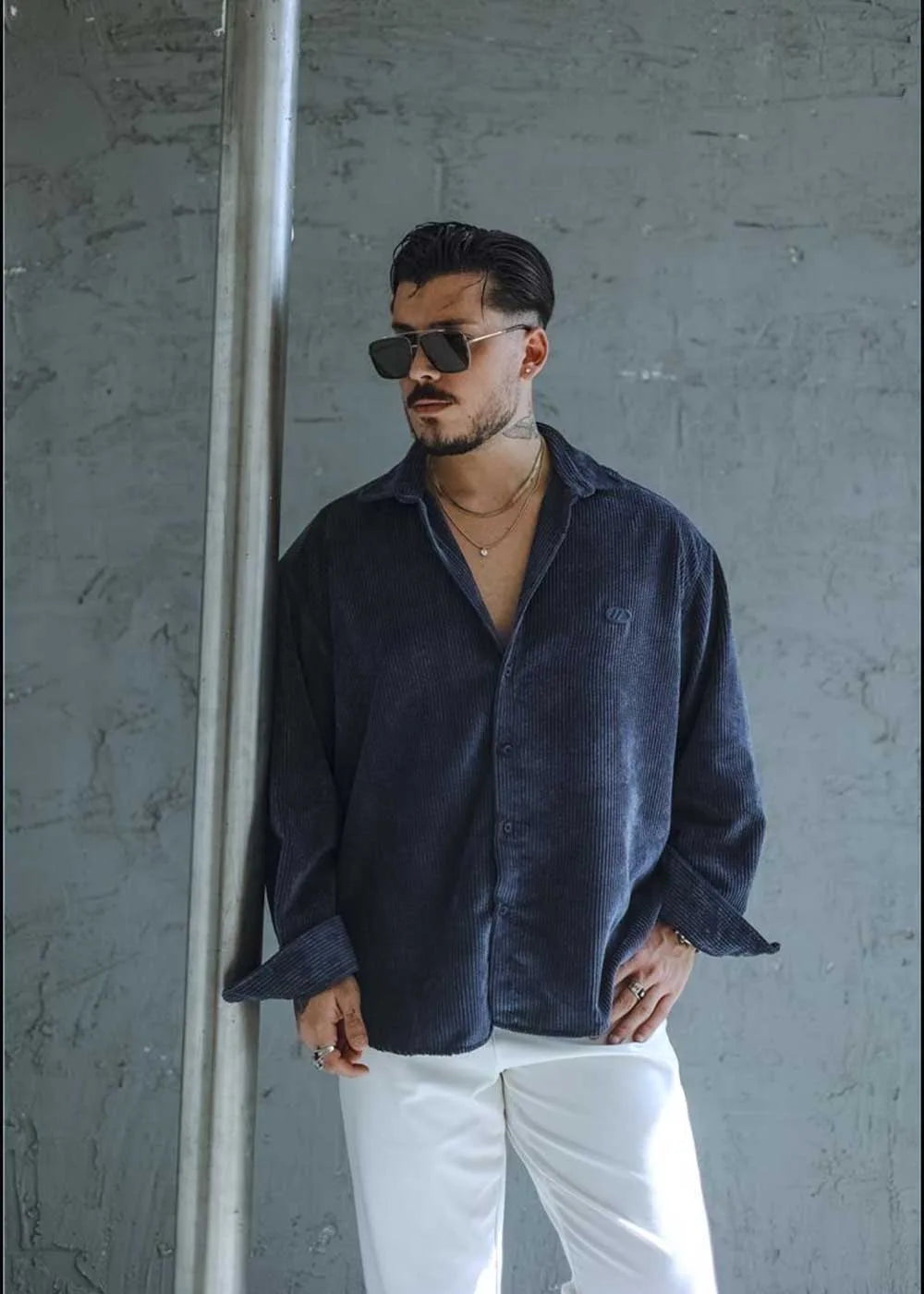 Urban Cool Κοτλέ Πουκάμισο Σε Oversized Γραμμή - Μπλε – 5