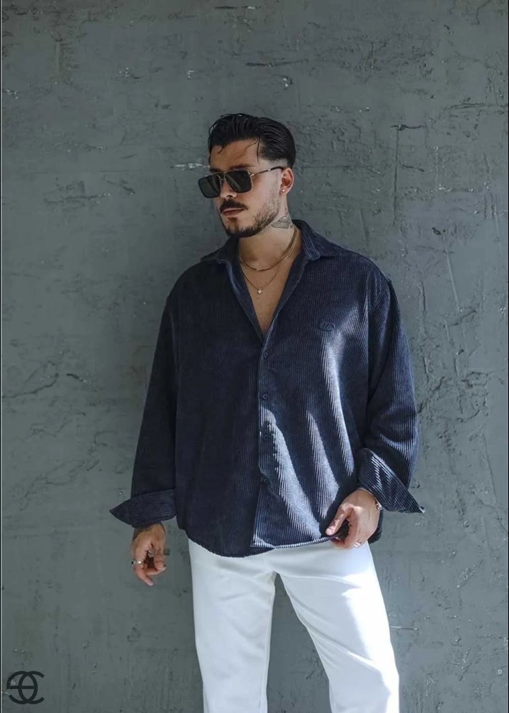 Urban Cool Κοτλέ Πουκάμισο Σε Oversized Γραμμή - Μπλε