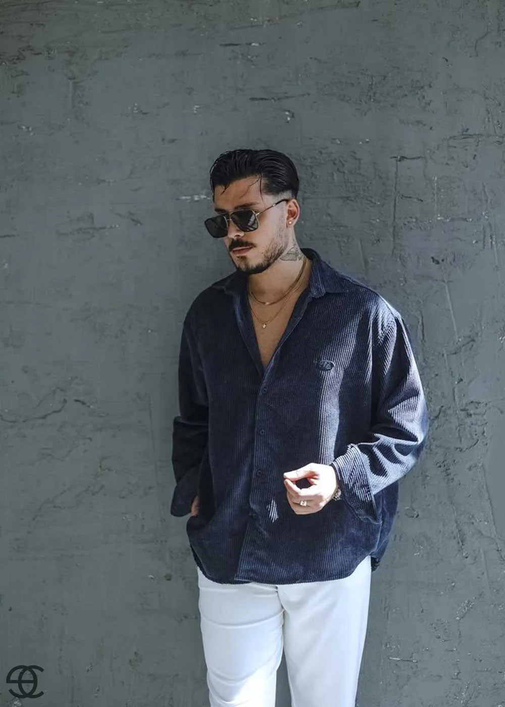 Urban Cool Κοτλέ Πουκάμισο Σε Oversized Γραμμή - Μπλε – 4