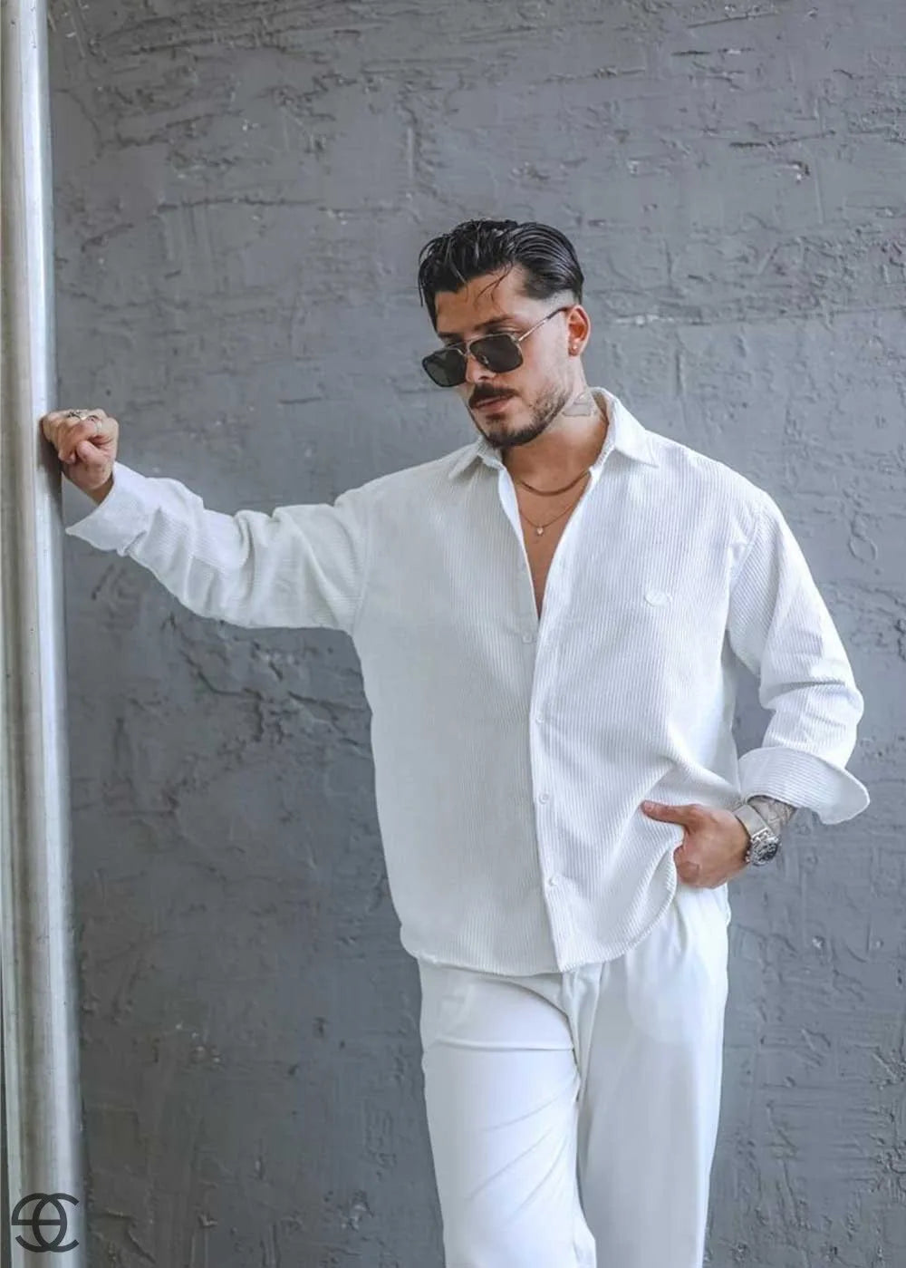 Urban Cool Κοτλέ Πουκάμισο Σε Oversized Γραμμή - Λευκό – 4