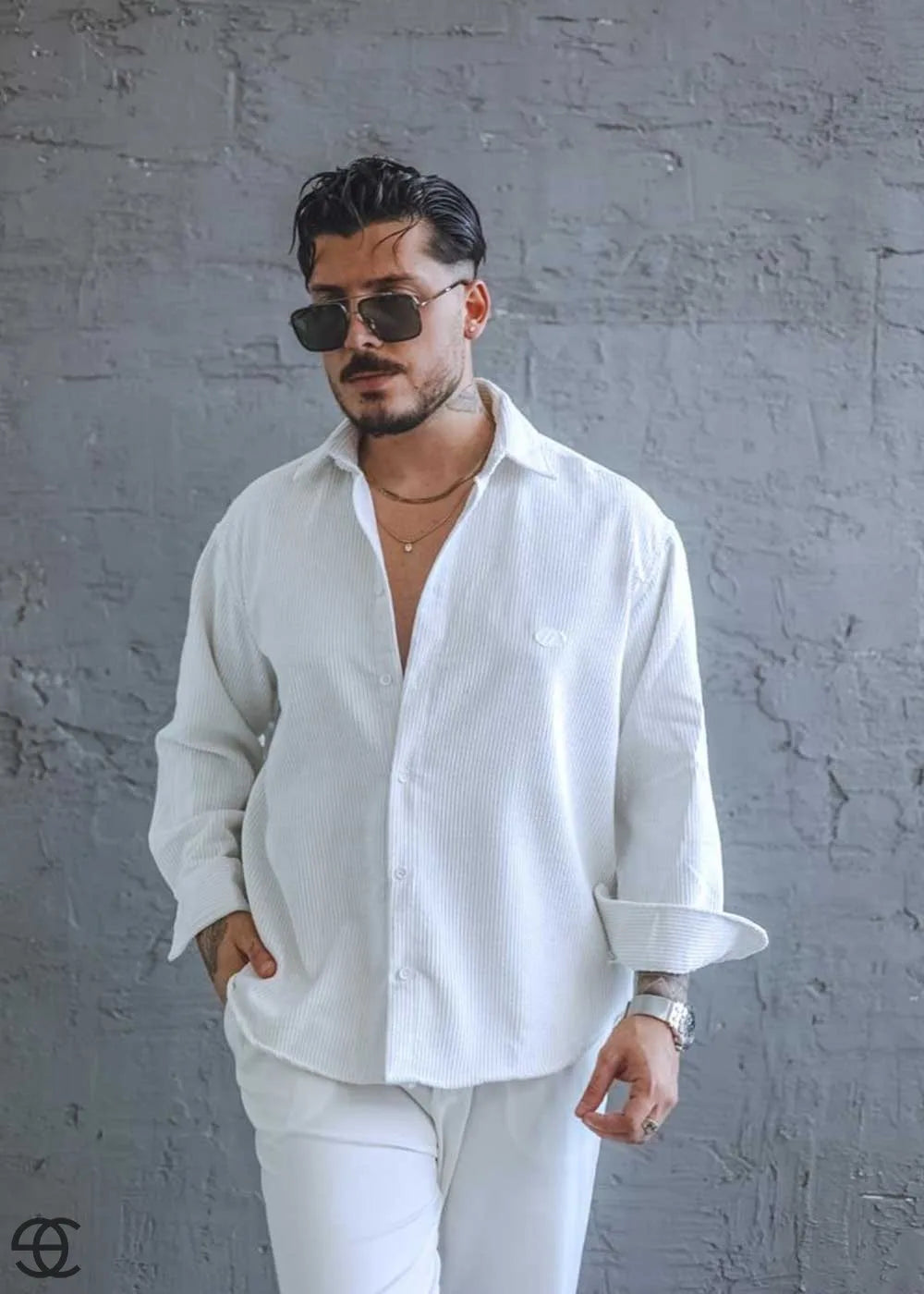 Urban Cool Κοτλέ Πουκάμισο Σε Oversized Γραμμή - Λευκό