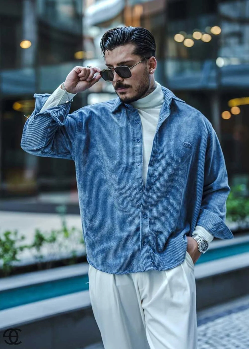 Urban Cool Κοτλέ Πουκάμισο Σε Oversized Γραμμή - Απαλό Μπλε – 2