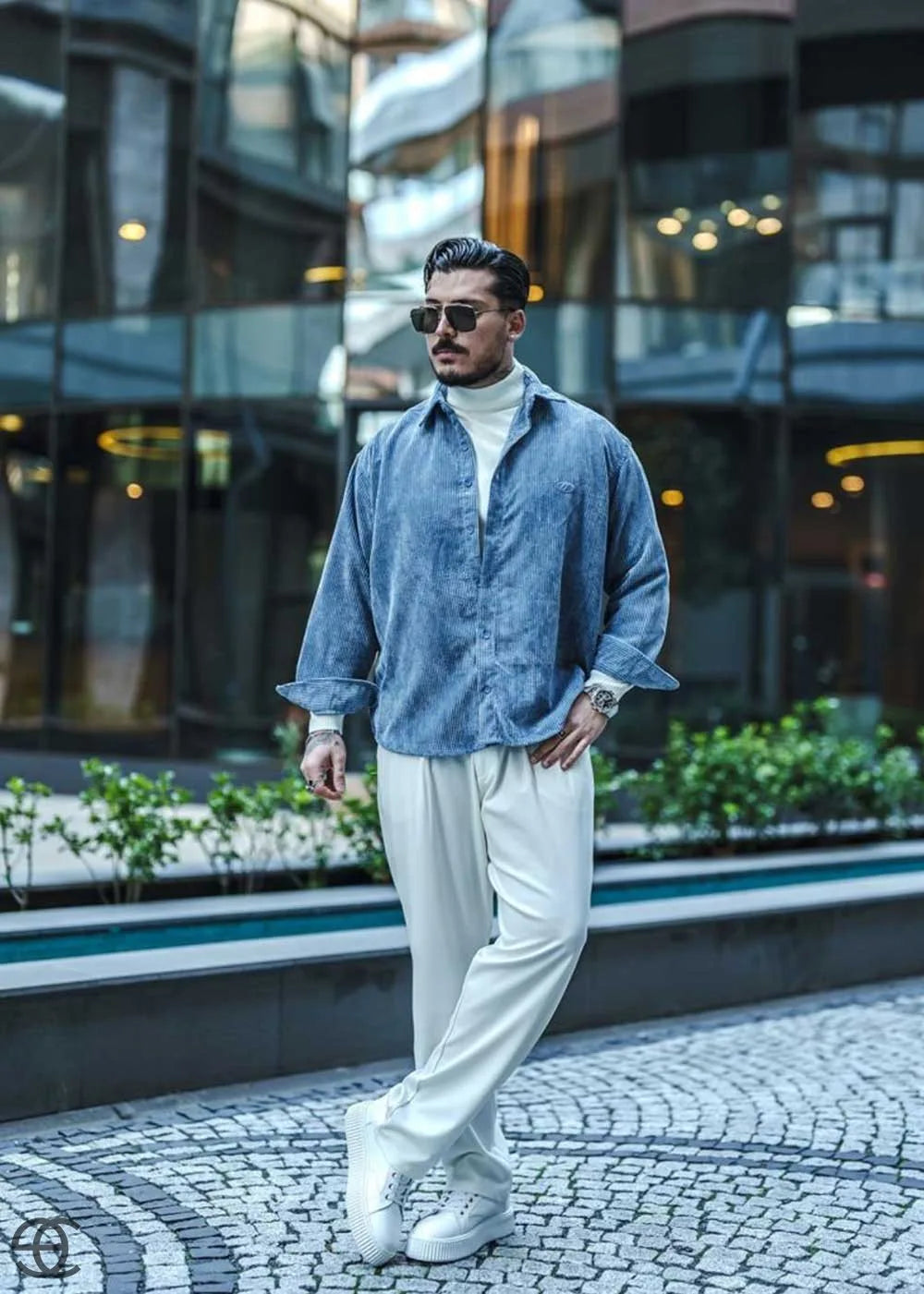 Urban Cool Κοτλέ Πουκάμισο Σε Oversized Γραμμή - Απαλό Μπλε – 7