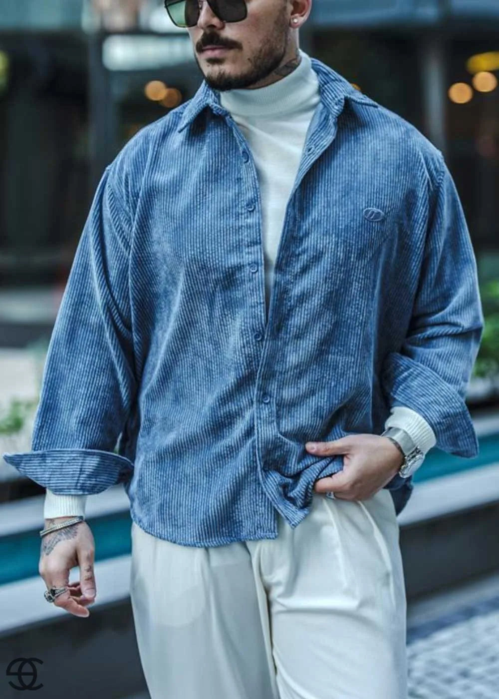 Urban Cool Κοτλέ Πουκάμισο Σε Oversized Γραμμή - Απαλό Μπλε