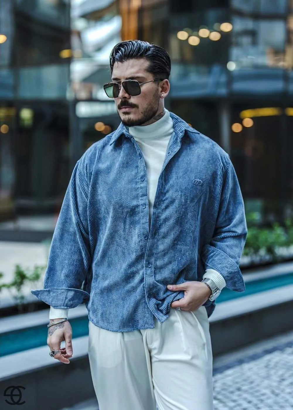 Urban Cool Κοτλέ Πουκάμισο Σε Oversized Γραμμή - Απαλό Μπλε – 5