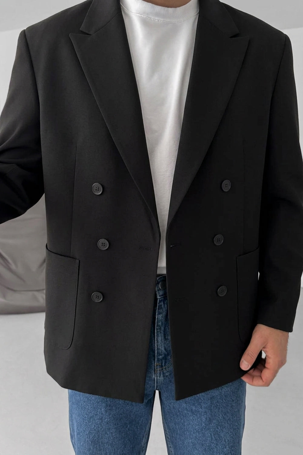 Ανδρικό Oversized Double Breasted Blazer με 6 Κουμπιά – Μαύρο