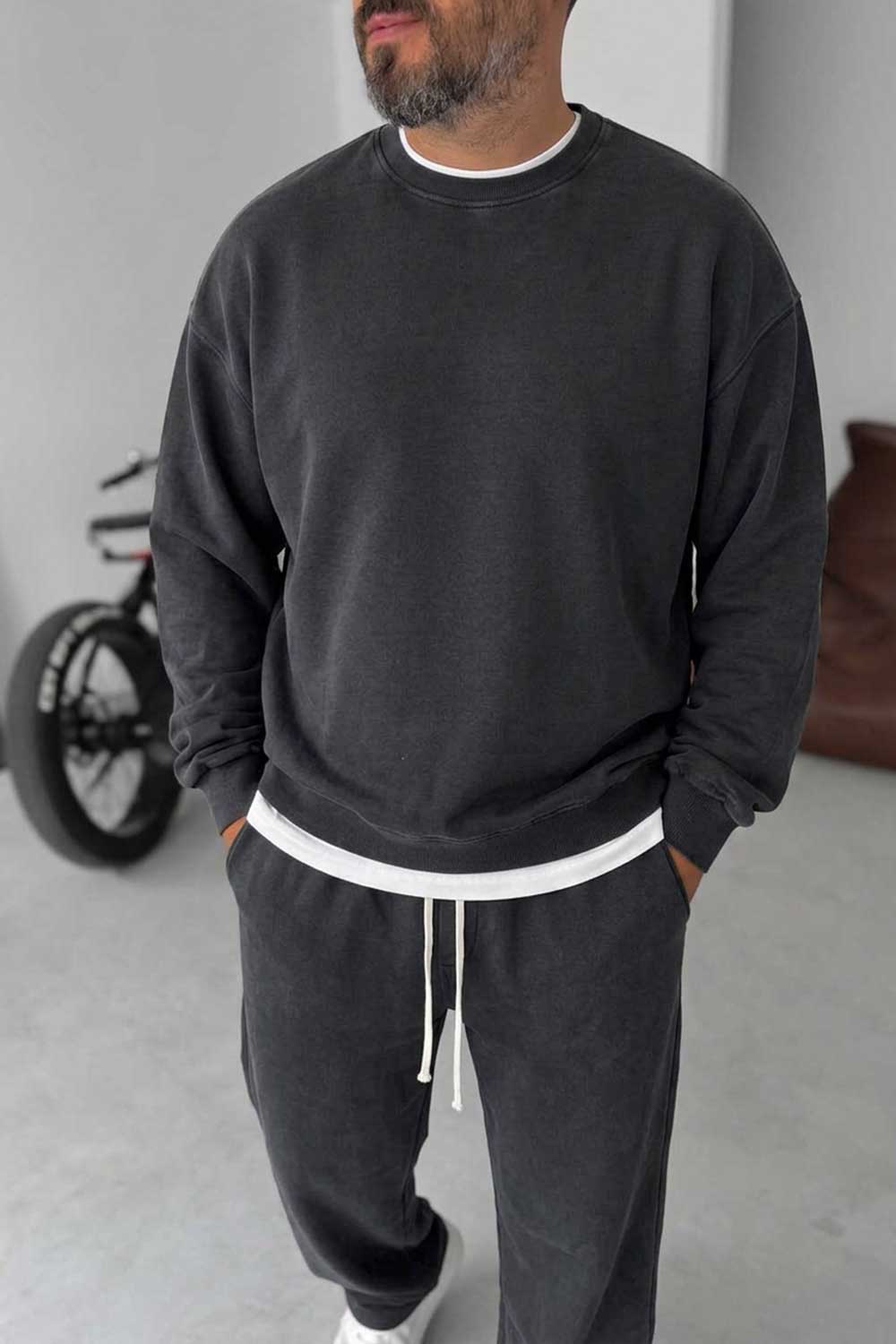 Ανδρικό Σετ Φόρμας Oversized Washed Black – 100% Βαμβάκι