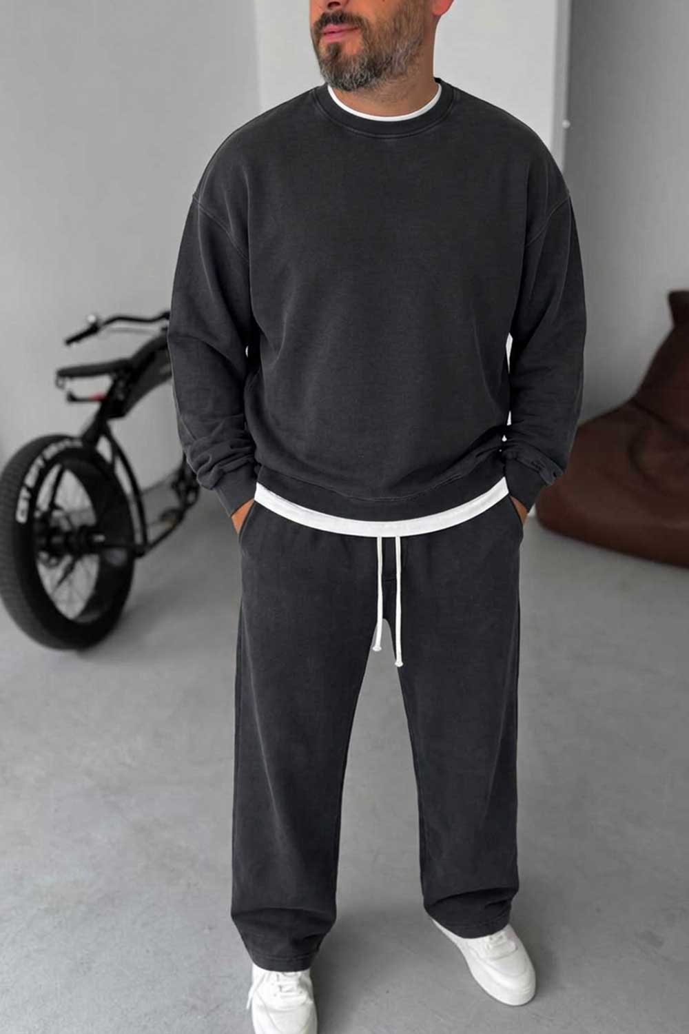 Ανδρικό Σετ Φόρμας Oversized Washed Black – 100% Βαμβάκι
