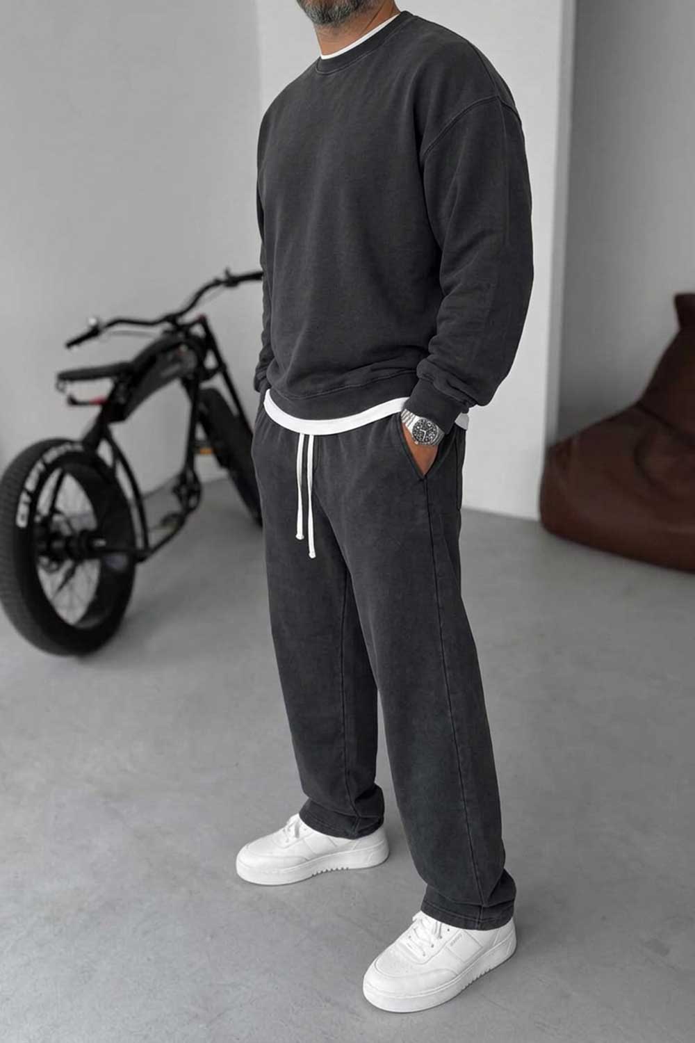 Ανδρικό Σετ Φόρμας Oversized Washed Black – 100% Βαμβάκι