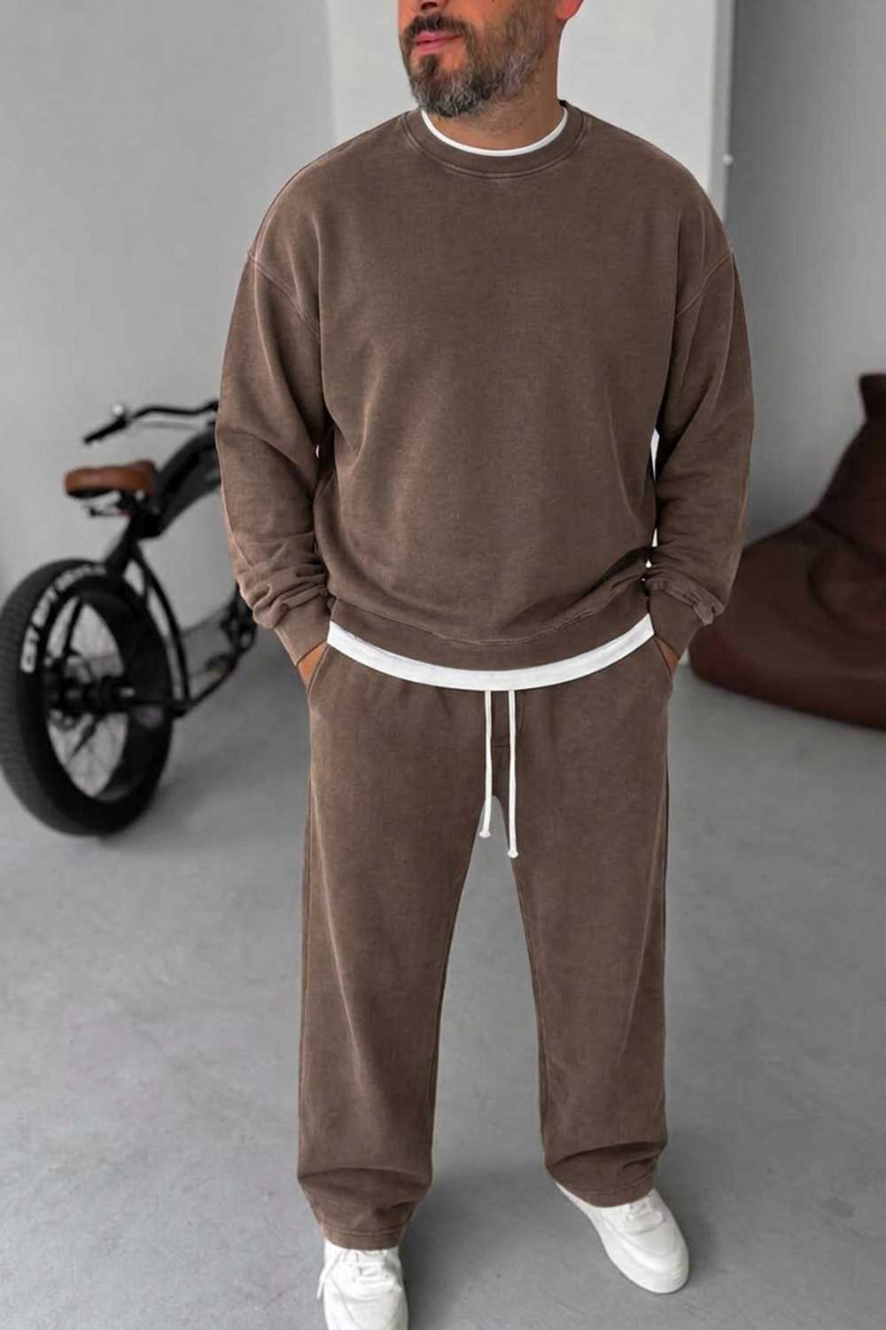 Ανδρικό Σετ Φόρμας Oversized Washed Βrown – 100% Βαμβάκι