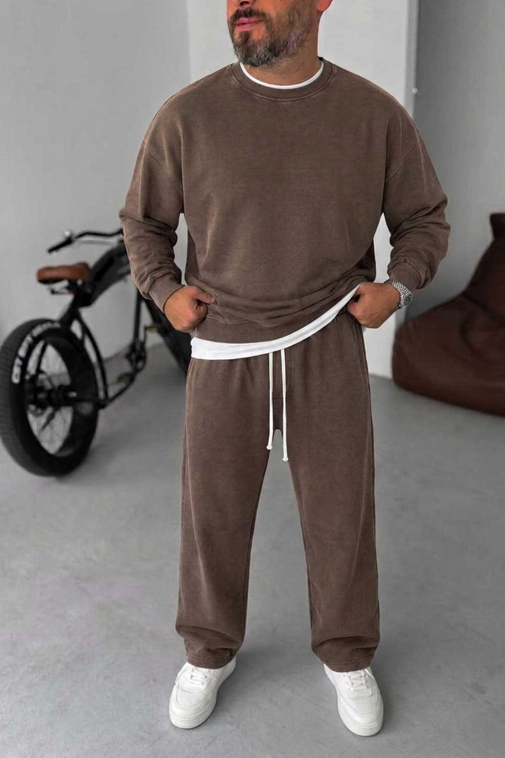 Ανδρικό Σετ Φόρμας Oversized Washed Βrown – 100% Βαμβάκι