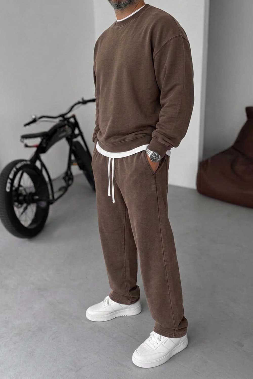 Ανδρικό Σετ Φόρμας Oversized Washed Βrown – 100% Βαμβάκι