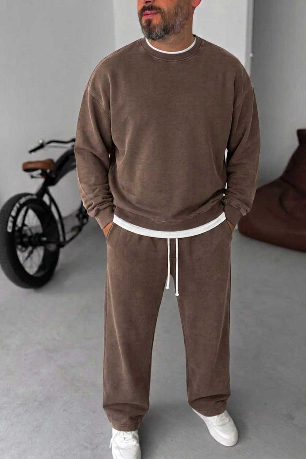 Ανδρικό Σετ Φόρμας Oversized Washed Βrown – 100% Βαμβάκι