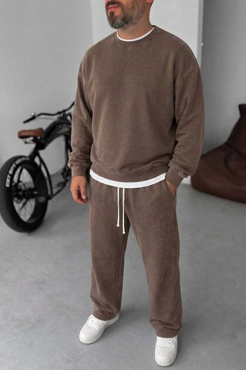 Ανδρικό Σετ Φόρμας Oversized Washed Βrown – 100% Βαμβάκι