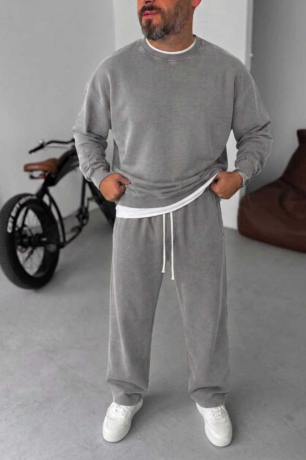 Ανδρικό Σετ Φόρμας Oversized Washed Gray– 100% Βαμβάκι
