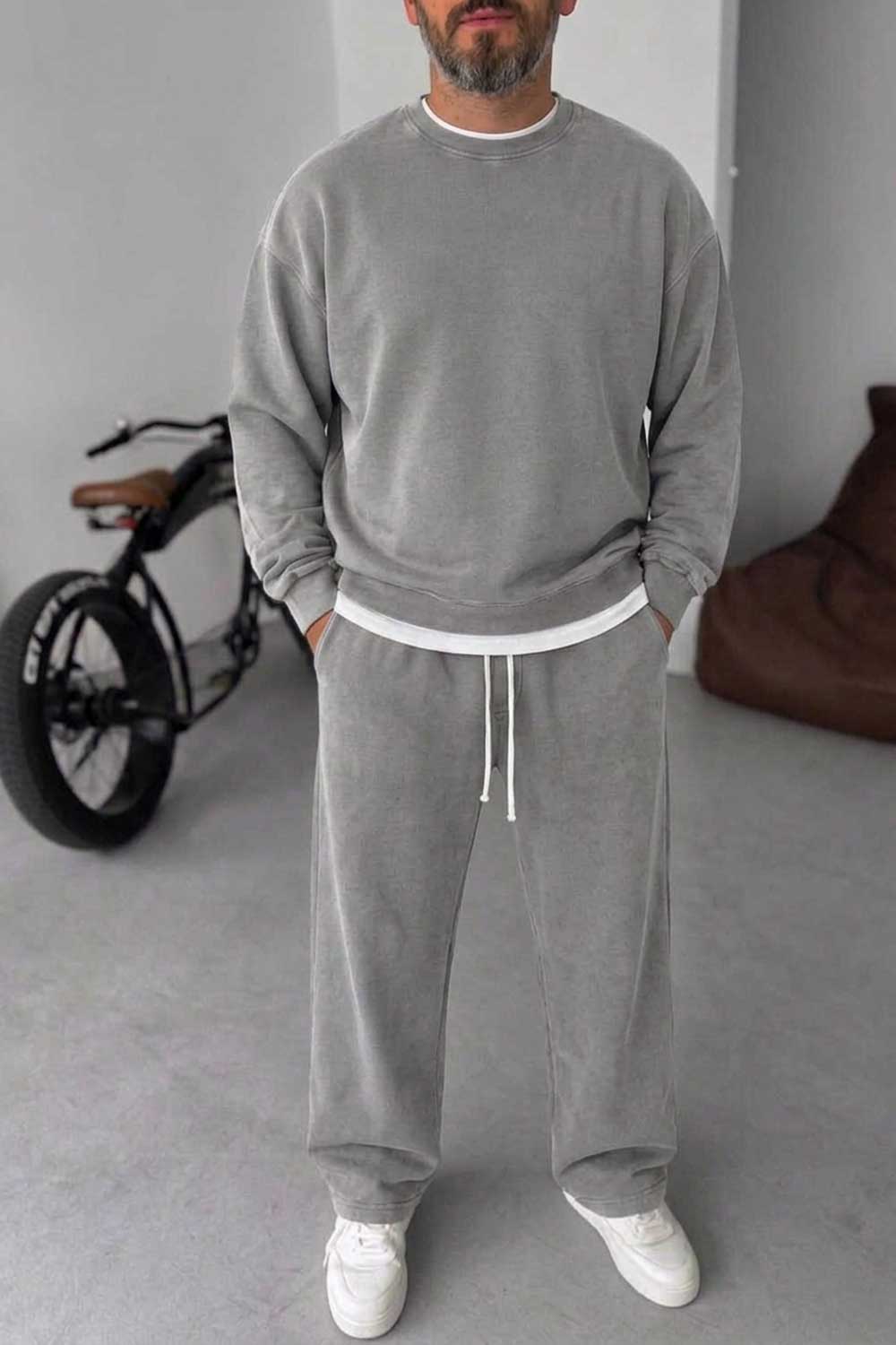 Ανδρικό Σετ Φόρμας Oversized Washed Gray– 100% Βαμβάκι