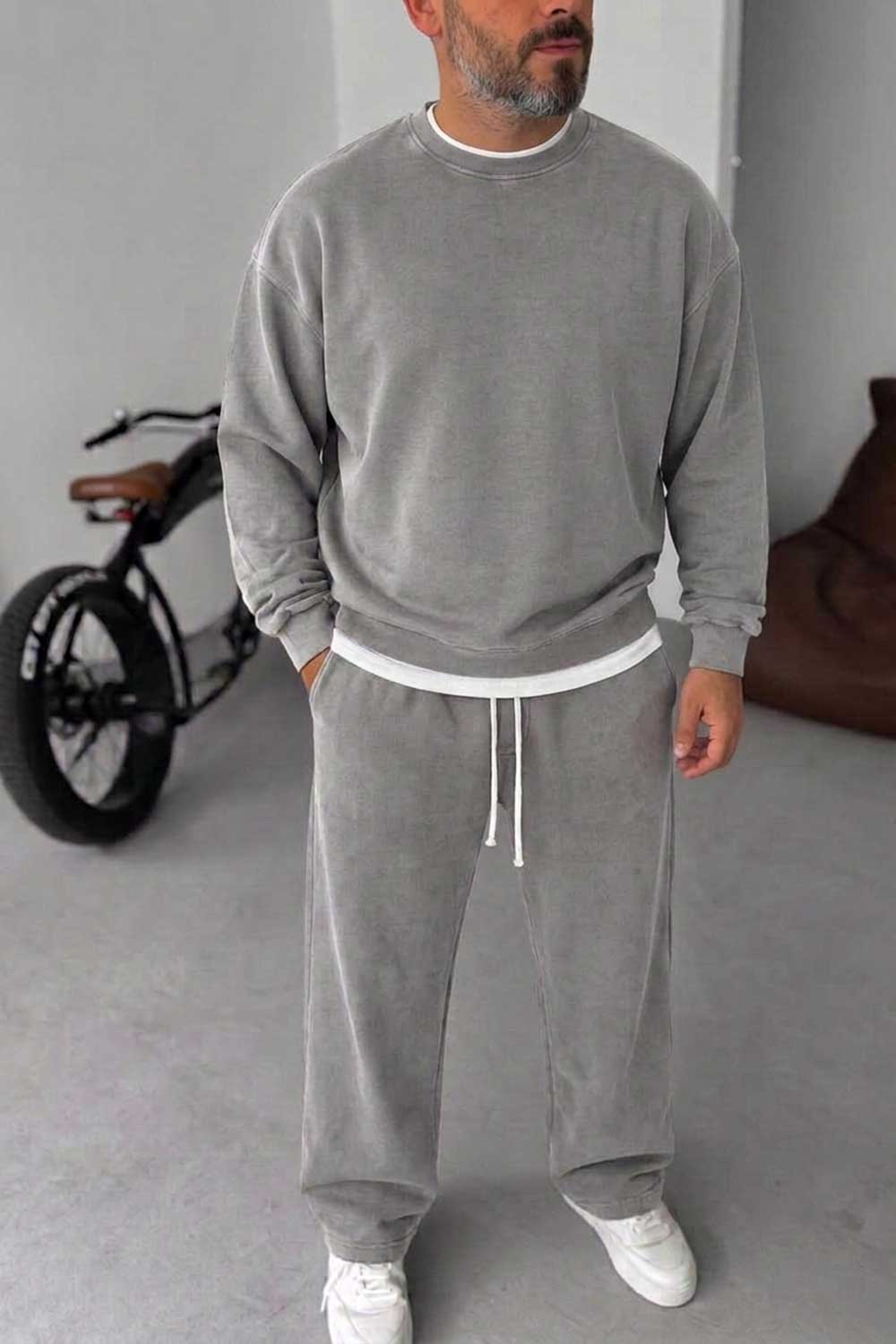 Ανδρικό Σετ Φόρμας Oversized Washed Gray– 100% Βαμβάκι