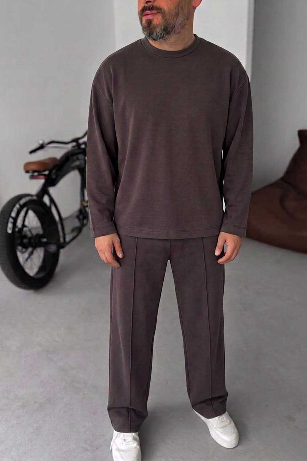 Ανδρικό Σετ Oversized Μπλούζα & Παντελόνι – Σκούρο Καφέ