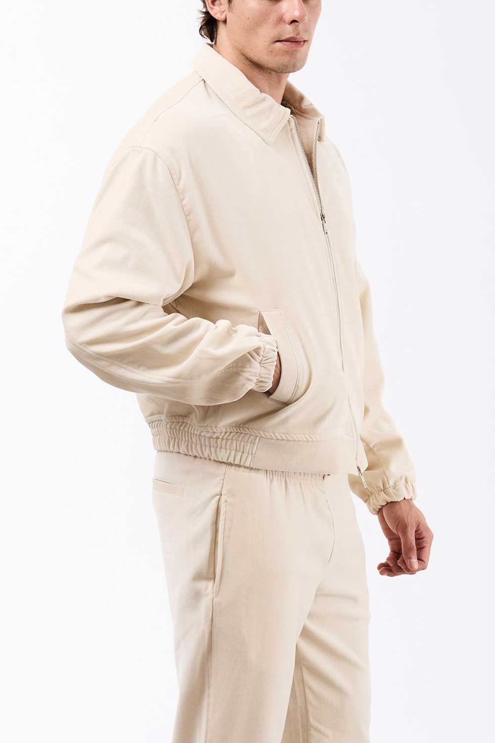Ανδρικό Σετ με Απαλή Υφή Jacket & Παντελόνι – Μπεζ-Εκρου
