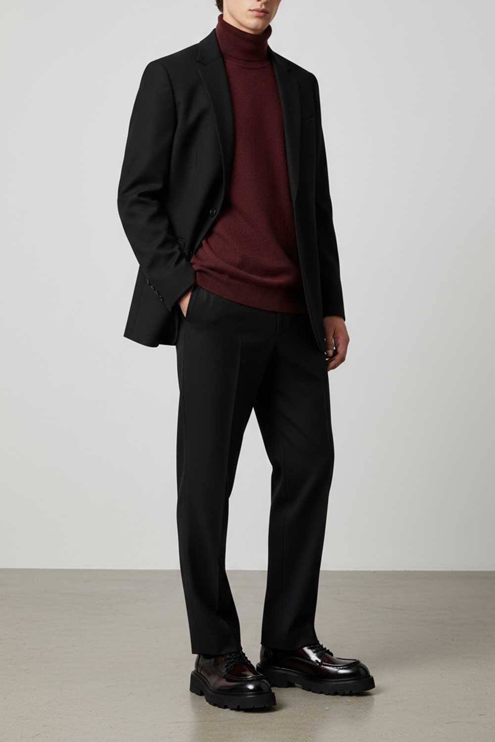Premium Λουστρίνι Δερμάτινο Derby με Chunky Σόλα – Bordeaux Black