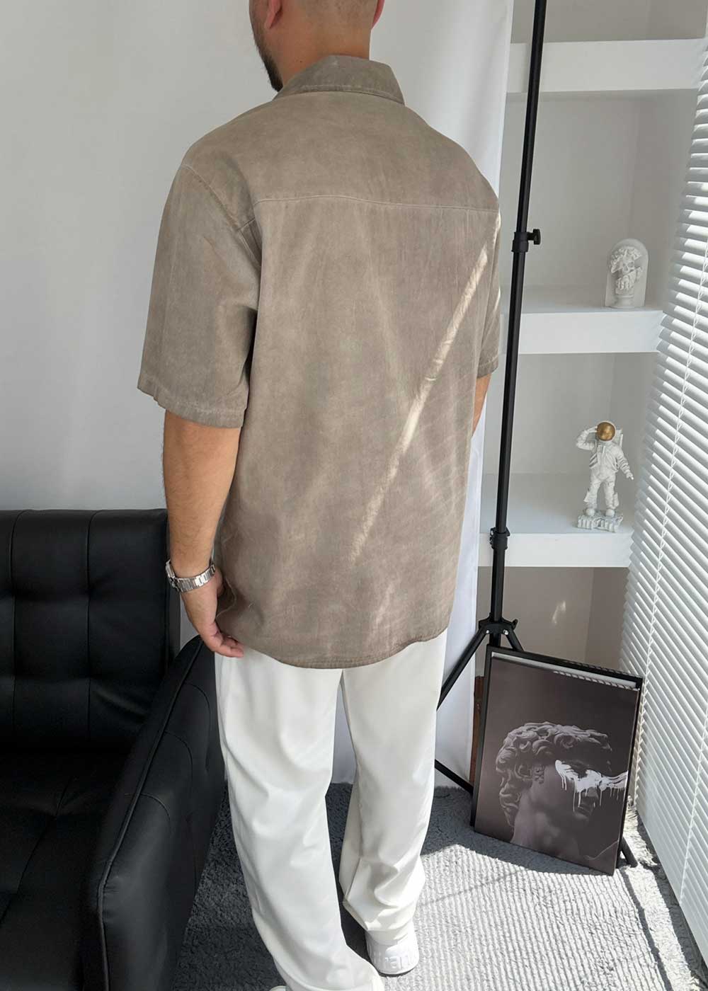 Washed Πουκάμισο Oversized με Pocket Τσέπες - Ξεβαμμένο Βιζόν – 2