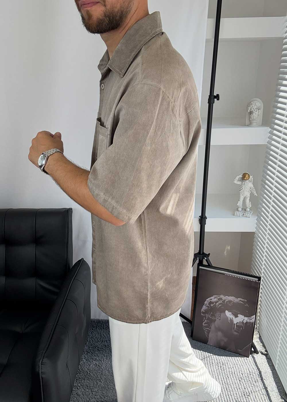 Washed Πουκάμισο Oversized με Pocket Τσέπες - Ξεβαμμένο Βιζόν – 6