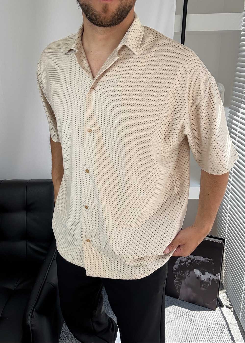 Oversized Διάτρητο Πουκάμισο - Μπεζ – 5
